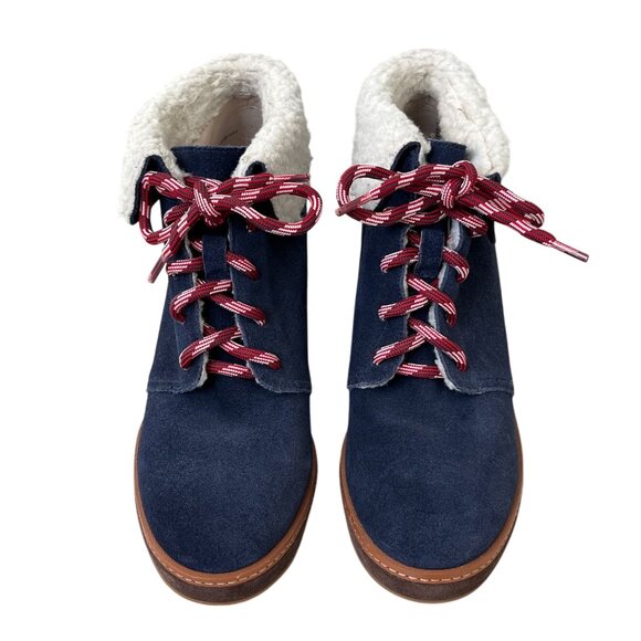 Caslon Blue Suede Wedge Ankle Booties w/Faux Fur Trim Size 8 - NWOB - Picture 6 of 16